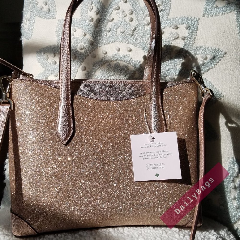 SHIMMY GLITTER IN ROSE GOLD SATCHEL KATE SPADE CROSSBODY SPARKLES IN THE SUN NEW